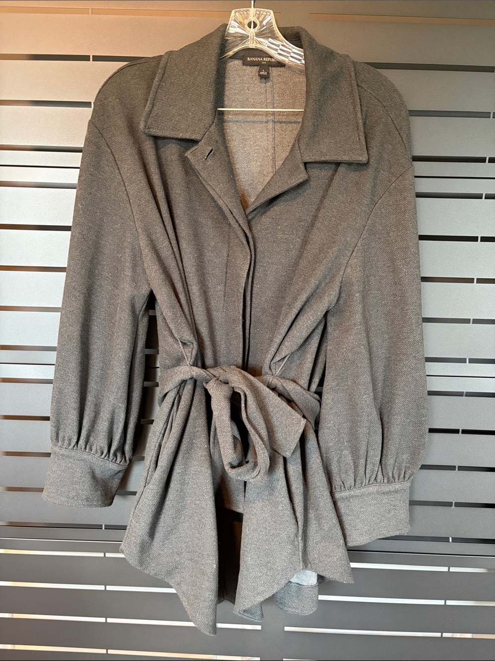 Banana Republic Charcoal Bubble Sleeve Tie-Waist Jacket